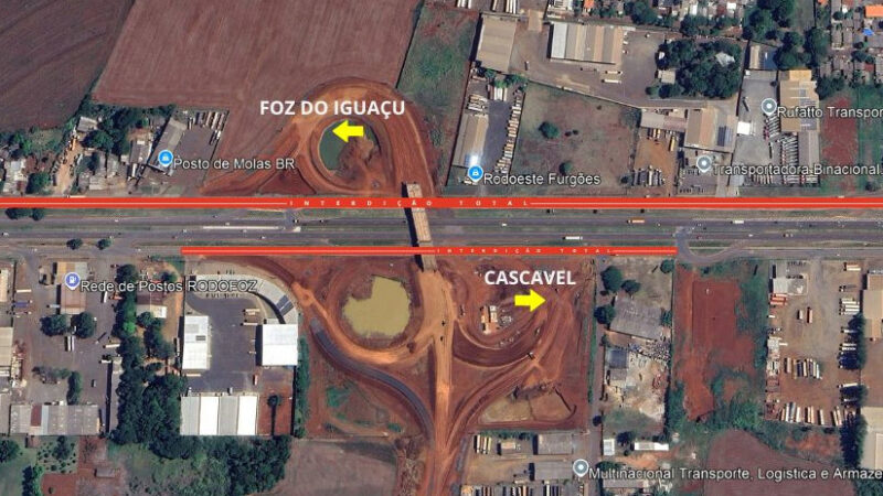 BR-277 em Foz do Iguaçu terá vias marginais interditadas a partir desta quinta-feira