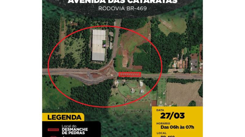 Rodovia das Cataratas será interditada para detonação nesta sexta em Foz do Iguaçu