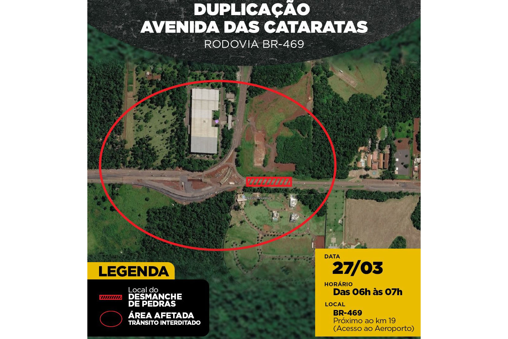 Rodovia das Cataratas será interditada para detonação nesta sexta em Foz do Iguaçu